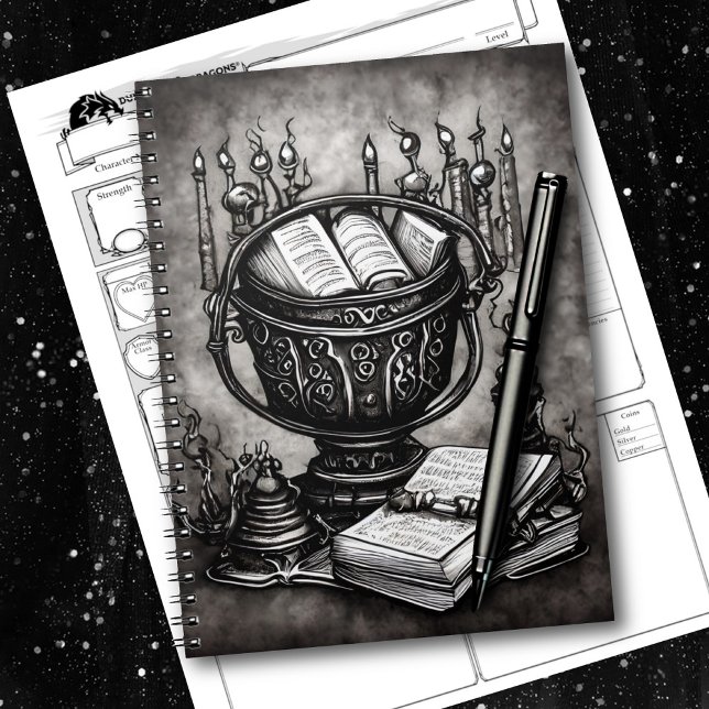 Silvery Steampunk Cauldron Spellbooks and Potions Notebook (Creator Uploaded)
