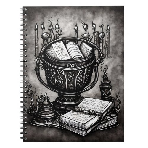 Silvery Steampunk Cauldron Spellbooks and Potions Notebook