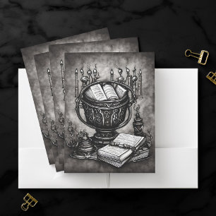 Silvery Steampunk Cauldron Spellbooks and Potions Pocket Folder