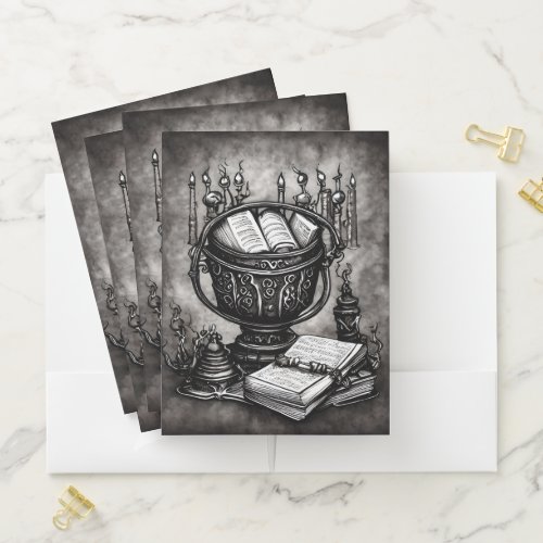 Silvery Steampunk Cauldron Spellbooks and Potions Pocket Folder