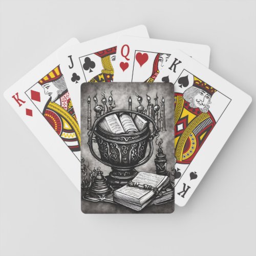 Silvery Steampunk Cauldron Spellbooks and Potions Poker Cards