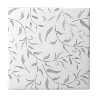 Silvery Vining Leaves Seamless Ceramic Tile