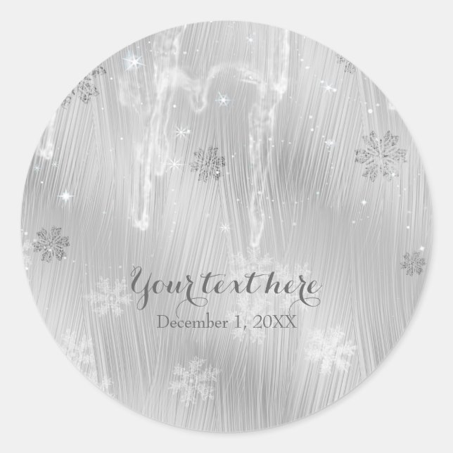 Silvery White Snowflakes Winter Wonderland Favor Classic Round Sticker (Front)