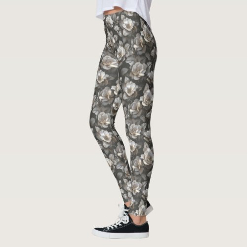 Silvery Women Active Wear Gardenias Sparkle Leggings