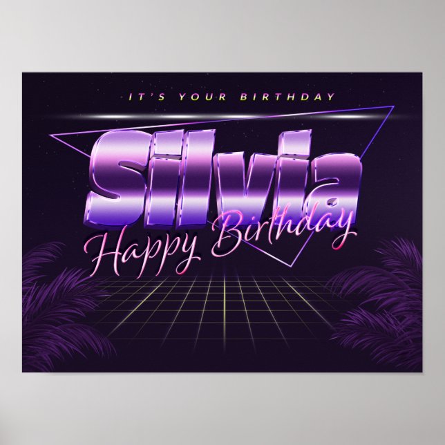 Silvia Name First Name pura retro poster Birthday (Front)