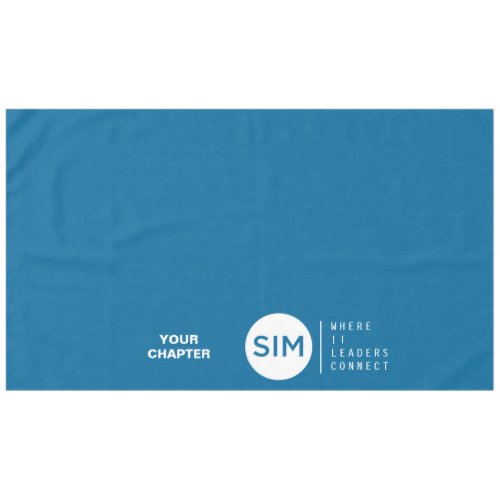 SIM Logo and Tagline on Teal Tablecloth