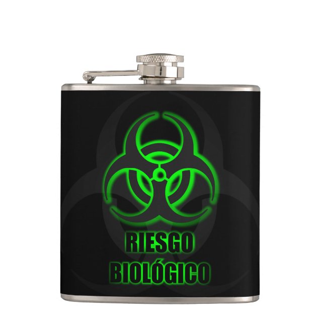 Símbolo Verde Brillante de Riesgo Biológico Hip Flask (Front)
