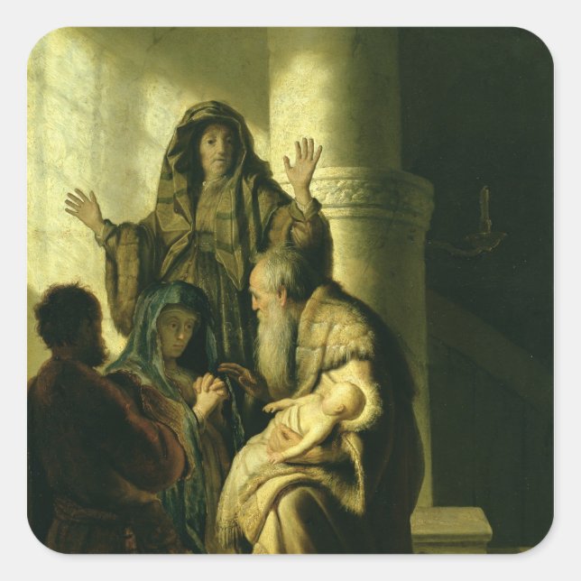 Simeon and Hannah in the Temple, c.1627 Square Sticker (Front)