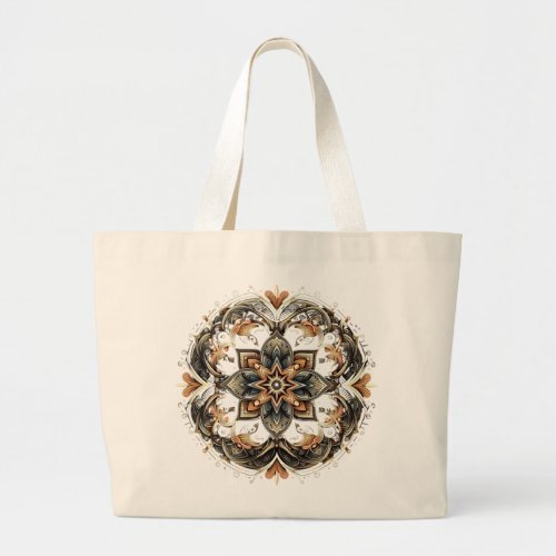 Simetrical and geometrical pattern _floral star large tote bag