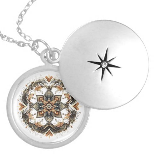 Simetrical and geometrical pattern _floral star locket necklace