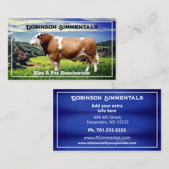 Simmental Bull in Pasture Business Card (Front/Back)
