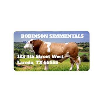 Simmental Bull In Pasture   Label by DakotaInspired at Zazzle
