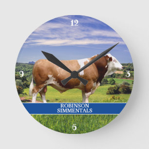 Simmental Bull in Pasture Round Clock