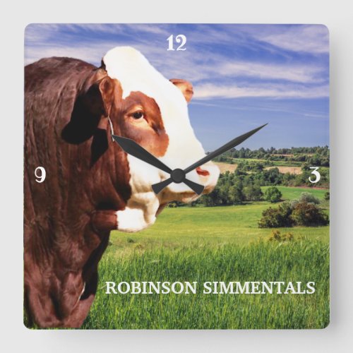Simmental Bull in Pasture   Square Wall Clock