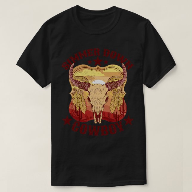 Simmer Down Cowboy Southwestern Boho Bohemian Hipp T-Shirt (Design Front)