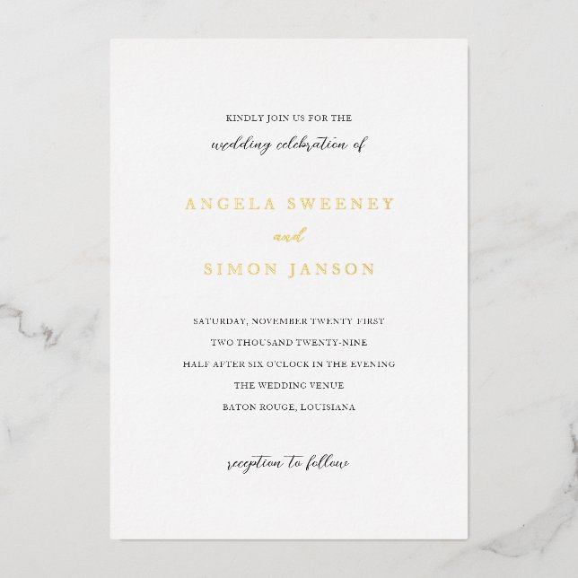 Simon Simple Elegant Wedding Foil Invitation (Front)