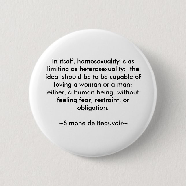 Simone de Beauvoir quote Button (Front)