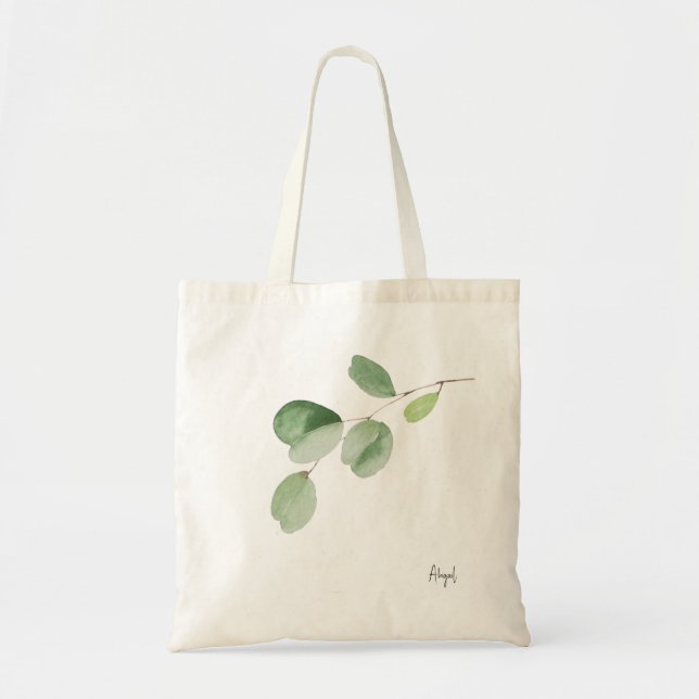 Simpe Name Eucalyptus Bridesmaid Gift Tote Bag (Front)