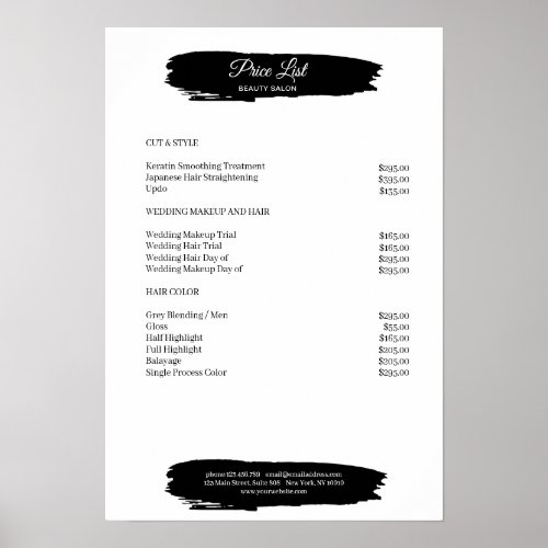 Simpel Black White Price List Poster