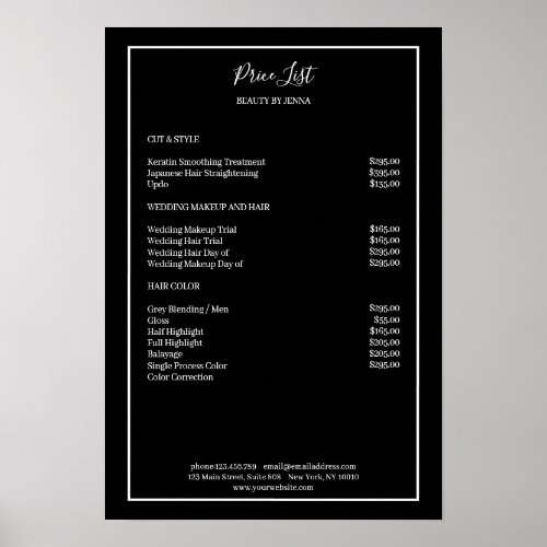 Simpel Black White Price List  Poster