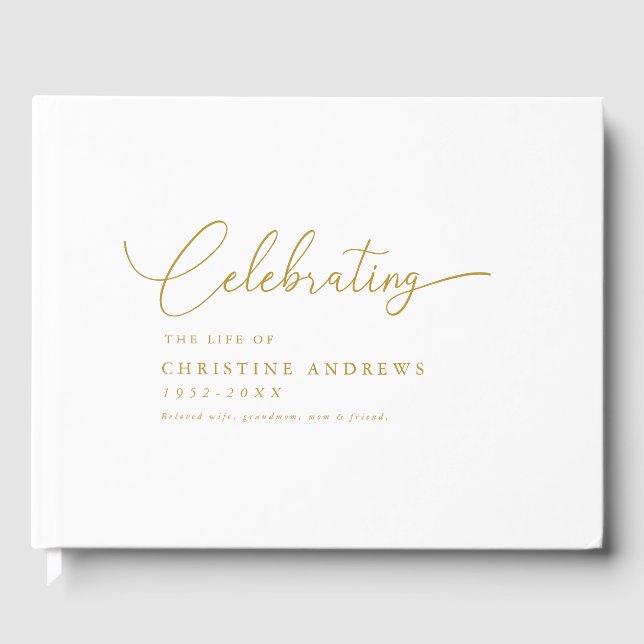 Simpel "Celebration of life" Script Font, White Guest Book (Front)