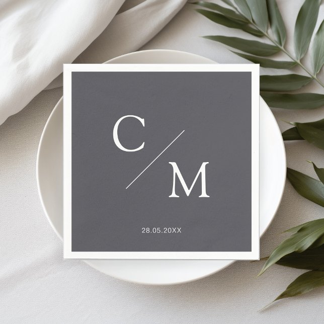Simpel Elegant Monogramm Gray Napkins (Creator Uploaded)