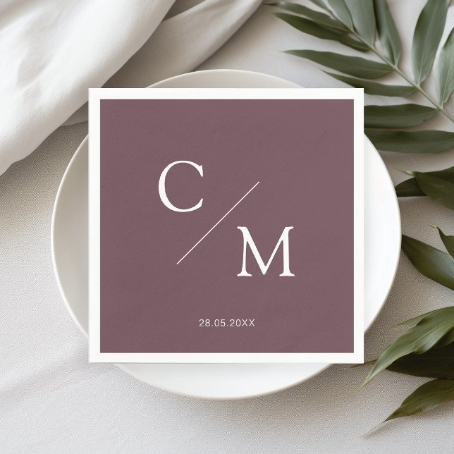 Simpel Elegant Monogramm Plum Brown Napkins (Creator Uploaded)