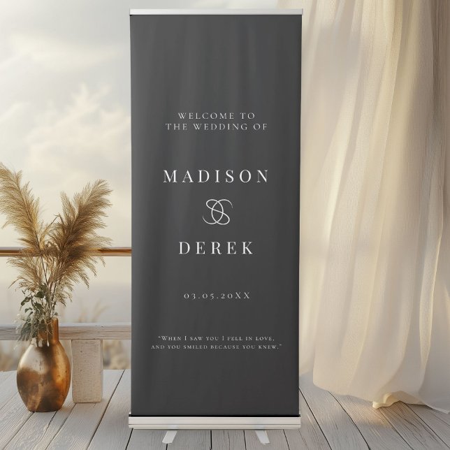 Simpel Elegant Wedding WELCOME Retractable Banner (Simpel, Elegant, Wedding "WELCOME" Black Retractable Banner with your name and date.)