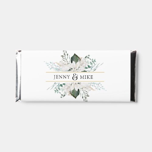 Simpel elegant white flowers wedding hershey bar favors