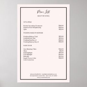 Simpel Lightpink Black Price List Poster