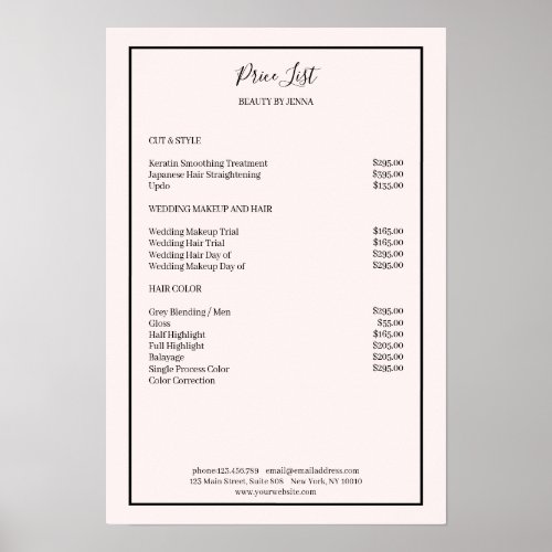 Simpel Lightpink Black  Price List  Poster