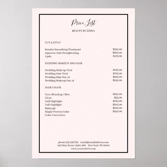 Simpel Lightpink Black Price List Poster | Zazzle