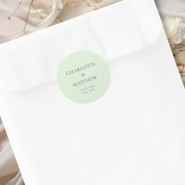 Simpel, minimal, heart wedding Round Sticker (Simpel, minimal, green, heart wedding Round Sticker.)