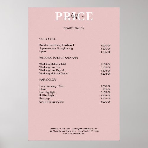 Simpel Pimk Blush Price List Poster