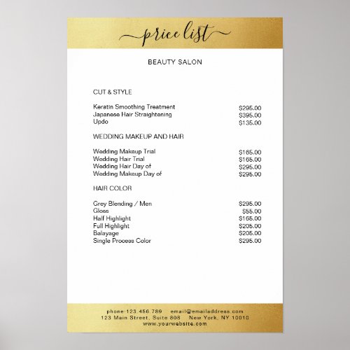 Simpel White Gold Price List Poster