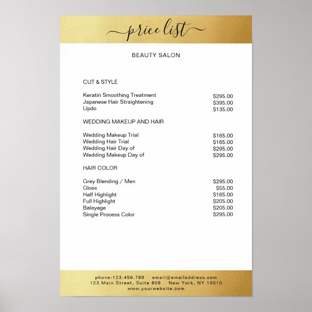 Simpel White Gold Price List Poster (Front)
