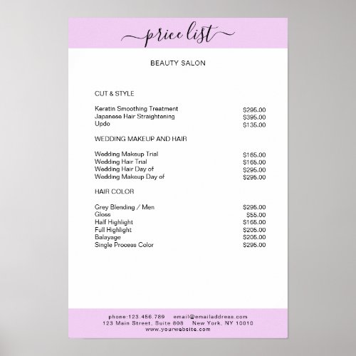 Simpel White Purple Price List Poster