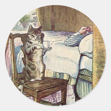 Simpkin The Cat Serves Tea - Beatrix Potter Classic Round Sticker