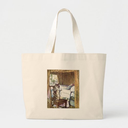 Simpkin the Cat Serves Tea _ Beatrix Potter Large Tote Bag