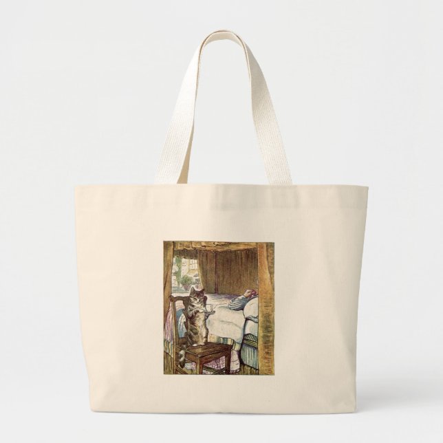 Simpkin the Cat Serves Tea - Beatrix Potter Large Tote Bag (Front)