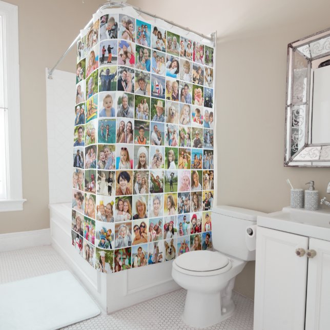 Simple 100 Square Photo Collage Shower Curtain (In Situ)