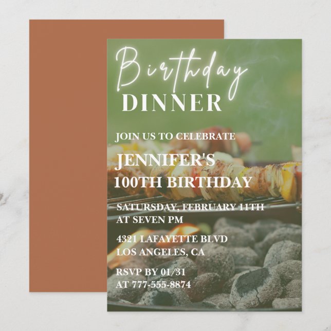 Simple 100th birthday invitations Bbq Backyard  (Front/Back)