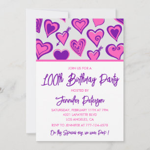 Simple 100th birthday invitations Glam Heart