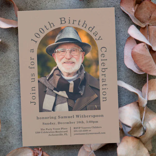 Simple 100th Birthday Party with 2 Photos Invitation Zazzle