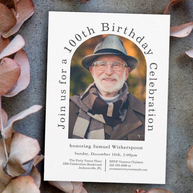 Simple 100th Birthday Party with 2 Photos Invitation (Creator Uploaded)