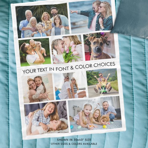 Simple 10 Photo Collage Personalized Custom Color Fleece Blanket