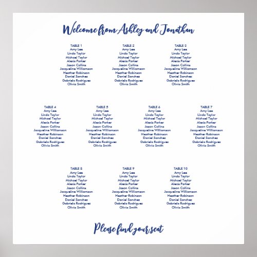 Simple 10 Table Dark Blue Seating Chart