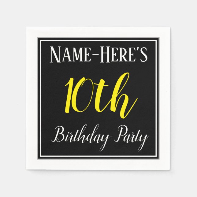 Simple, 10th Birthday Party w/ Custom Name Paper Napkins (Front)