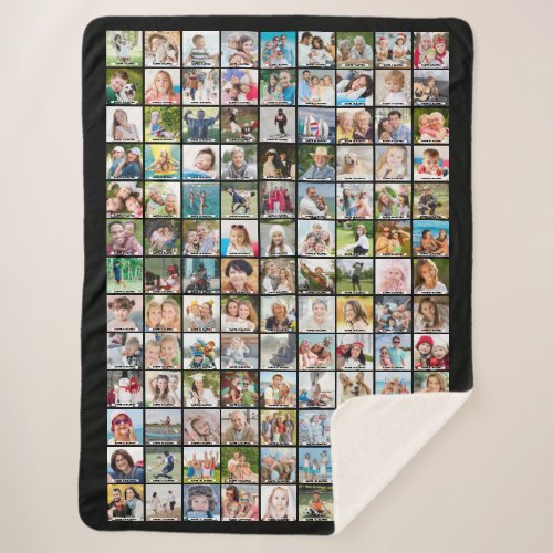 Simple 117 Photo Collage with Captions Your Color Sherpa Blanket
