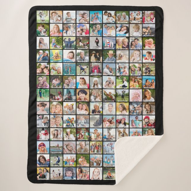 Simple 117 Photo Collage with Captions Your Color Sherpa Blanket (Front)